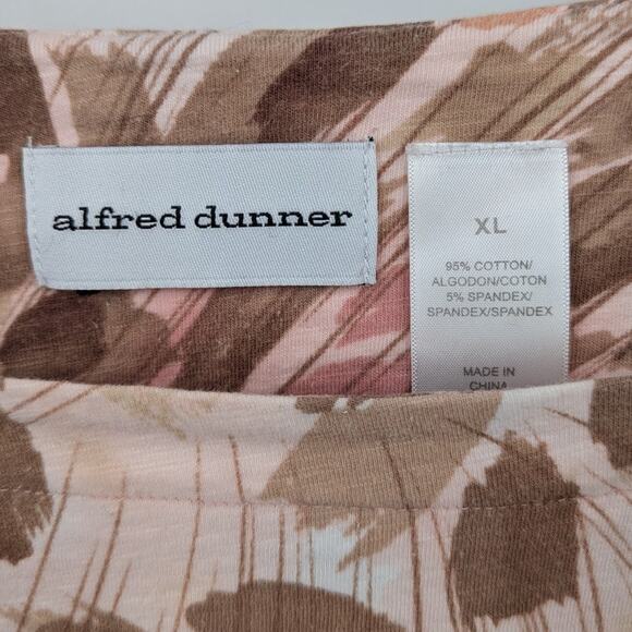 Alfred Dunner XL Abstract Print Top Brown Pink Stretch Cotton 3/4 Sleeve Boho - Picture 3 of 3